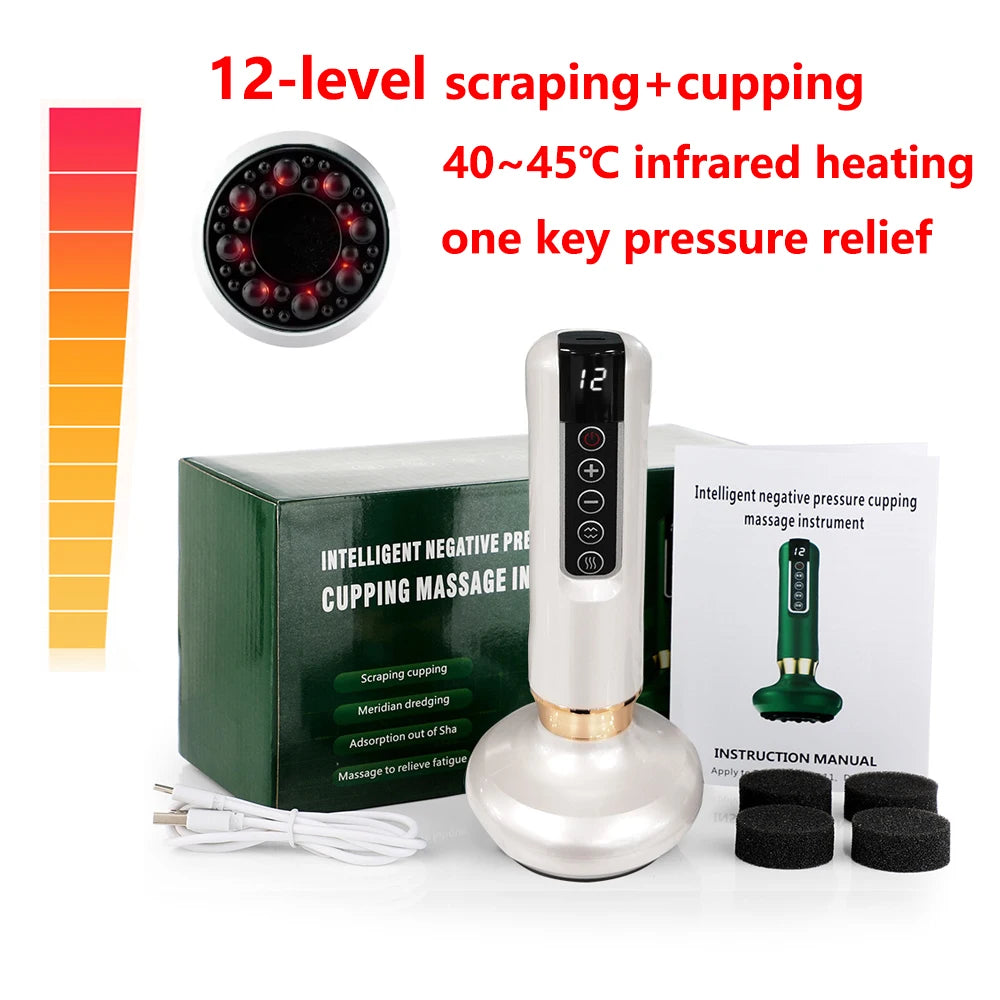 BeautyByOla – Intelligent Cupping Massager, 12/6 Levels Negative Pressure with Infrared Heating & Wireless Scraping Therapy Device
