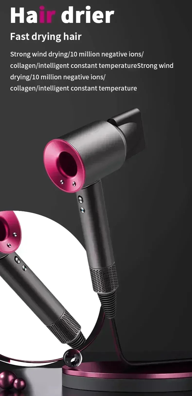 BeautyByOla – 5-in-1 Professional Hair Dryer, Hot & Cold Air, Lightweight Thermostatic Styling Tool for Smooth Hair