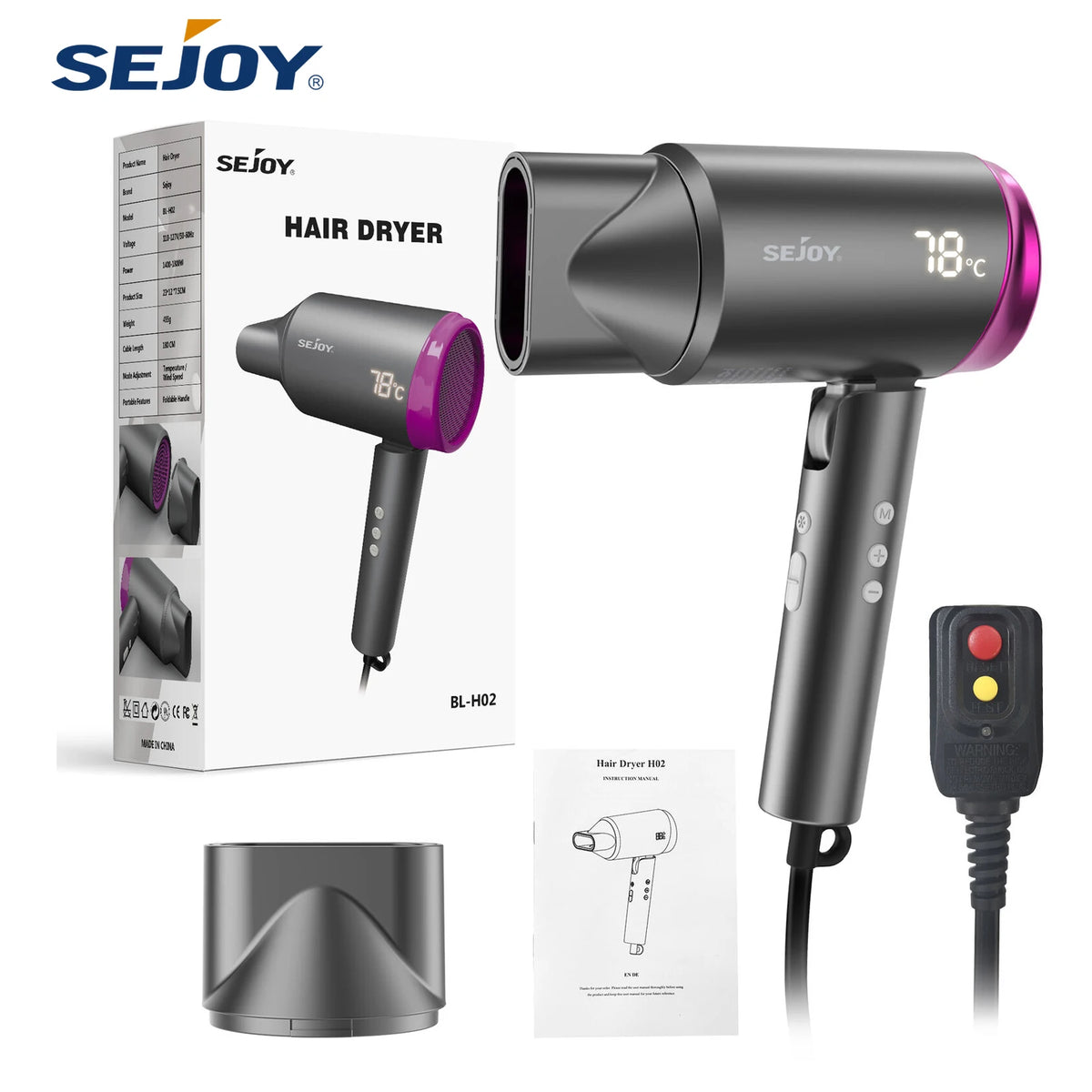 BeautyByOla – Sejoy Professional Ionic Hair Dryer, Negative Ion Technology with Adjustable Temperature & Wind Speed