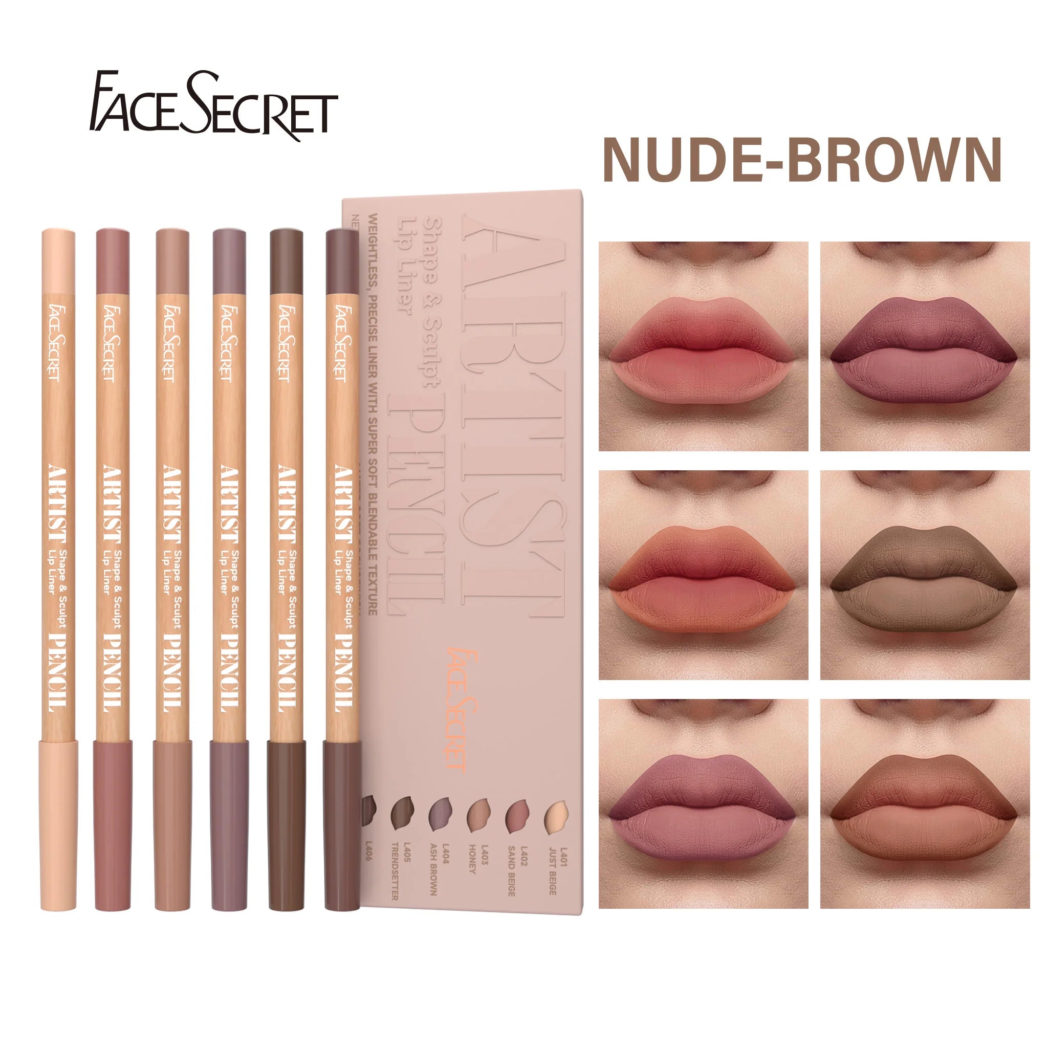 BeautyByOla – 6pcs Velvet Matte Lip Liner Set, Long-Lasting Lip Makeup in Berry, Brown & Pink Shades