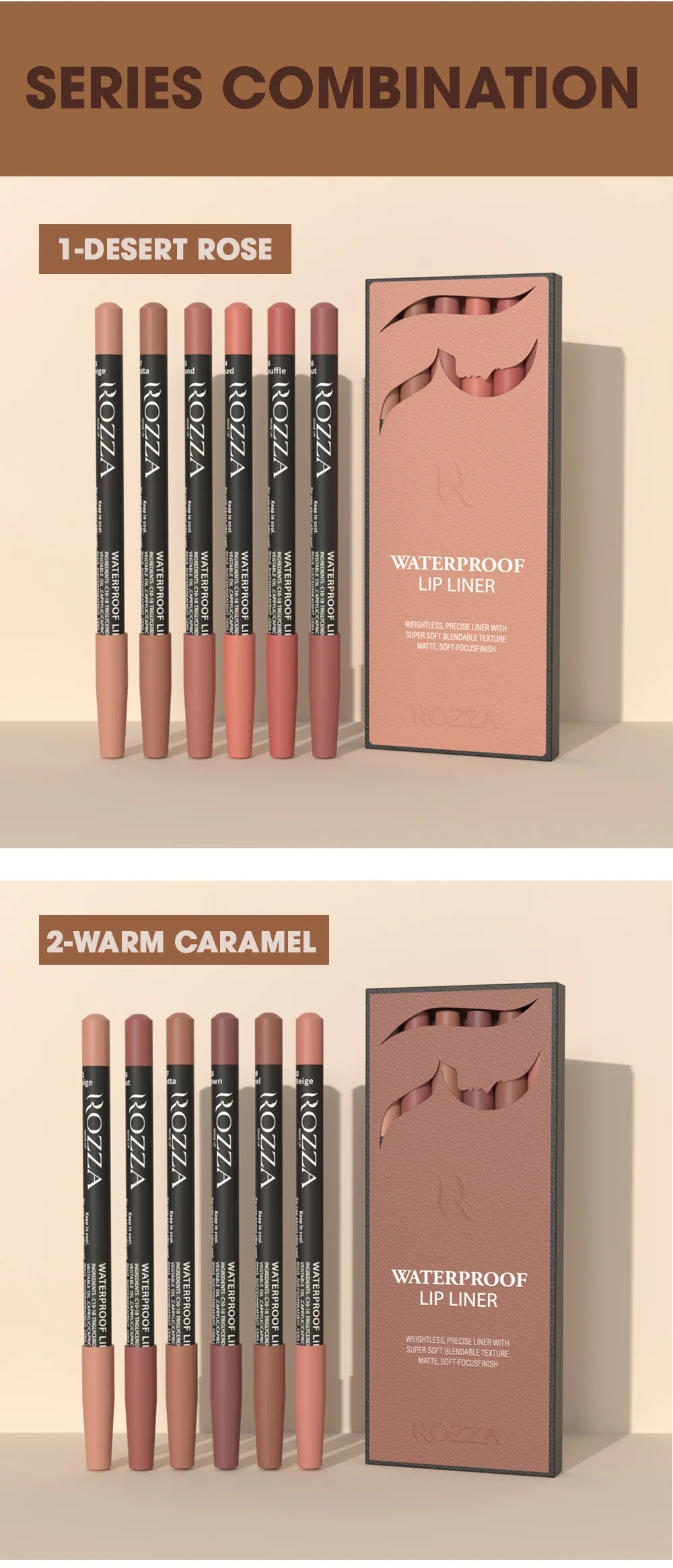Rozza Waterproof Lip Liner Pencil Set Matte Soft Blendable – BeautyByOla