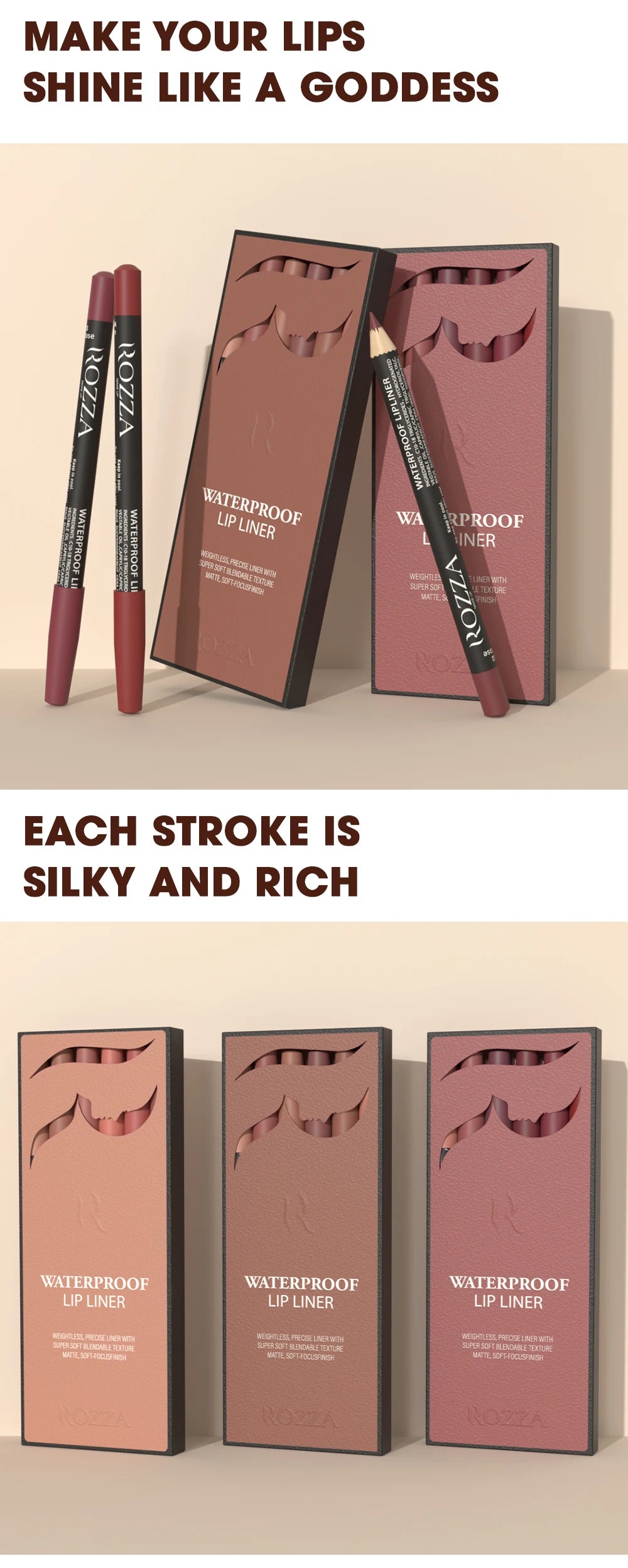 Rozza Waterproof Lip Liner Pencil Set Matte Soft Blendable – BeautyByOla