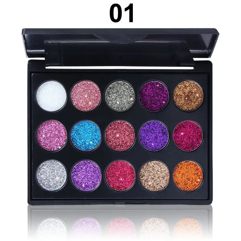 CmaaDu 15-Color Diamond Glitter Eyeshadow Palette Waterproof – BeautyByOla