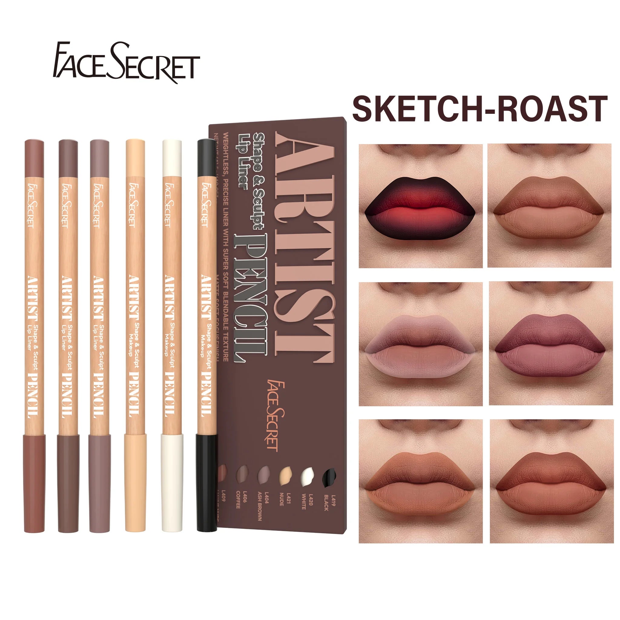 BeautyByOla – 6pcs Velvet Matte Lip Liner Set, Long-Lasting Lip Makeup in Berry, Brown & Pink Shades