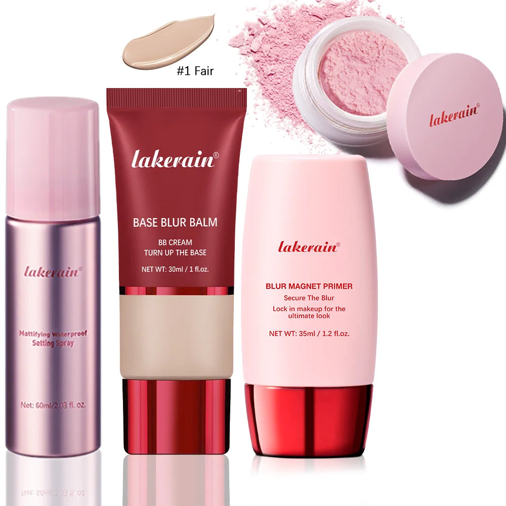 BeautyByOla – Ultimate Blurring Setting Powder Travel Kit, Waterproof Spray, Blur Primer & Oil Control Balm