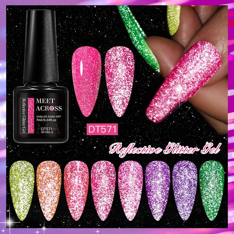 MEET ACROSS 7ml Pink Reflective Gel Nail Polish UV LED – BeautyByOla