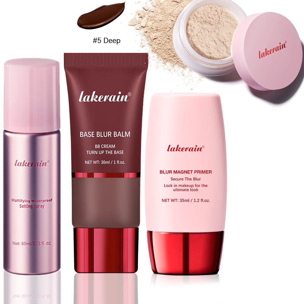 BeautyByOla – Ultimate Blurring Setting Powder Travel Kit, Waterproof Spray, Blur Primer & Oil Control Balm