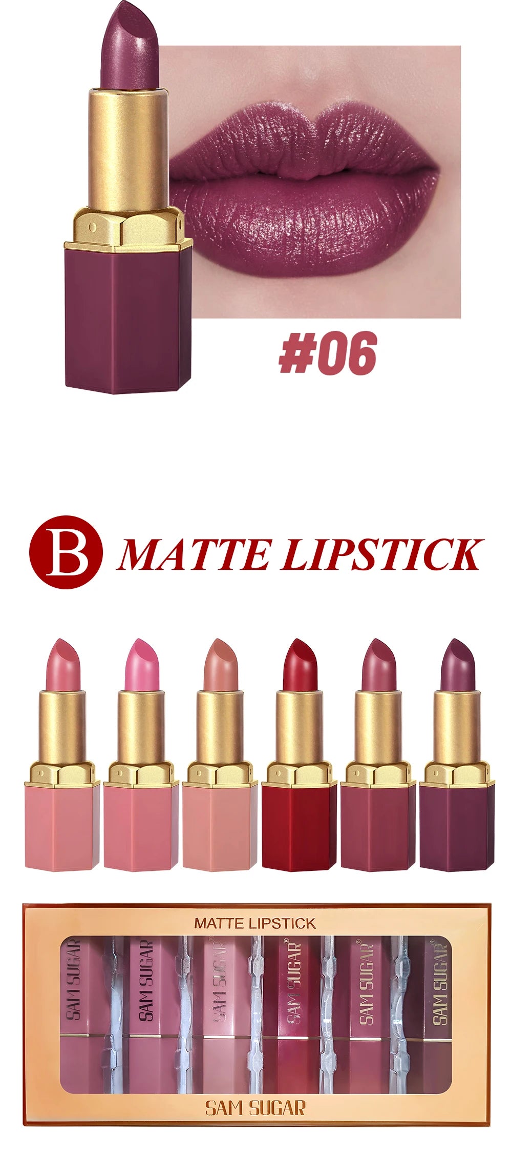 6-Color Gold Tube Matte & Glitter Lipstick Set – BeautyByOla
