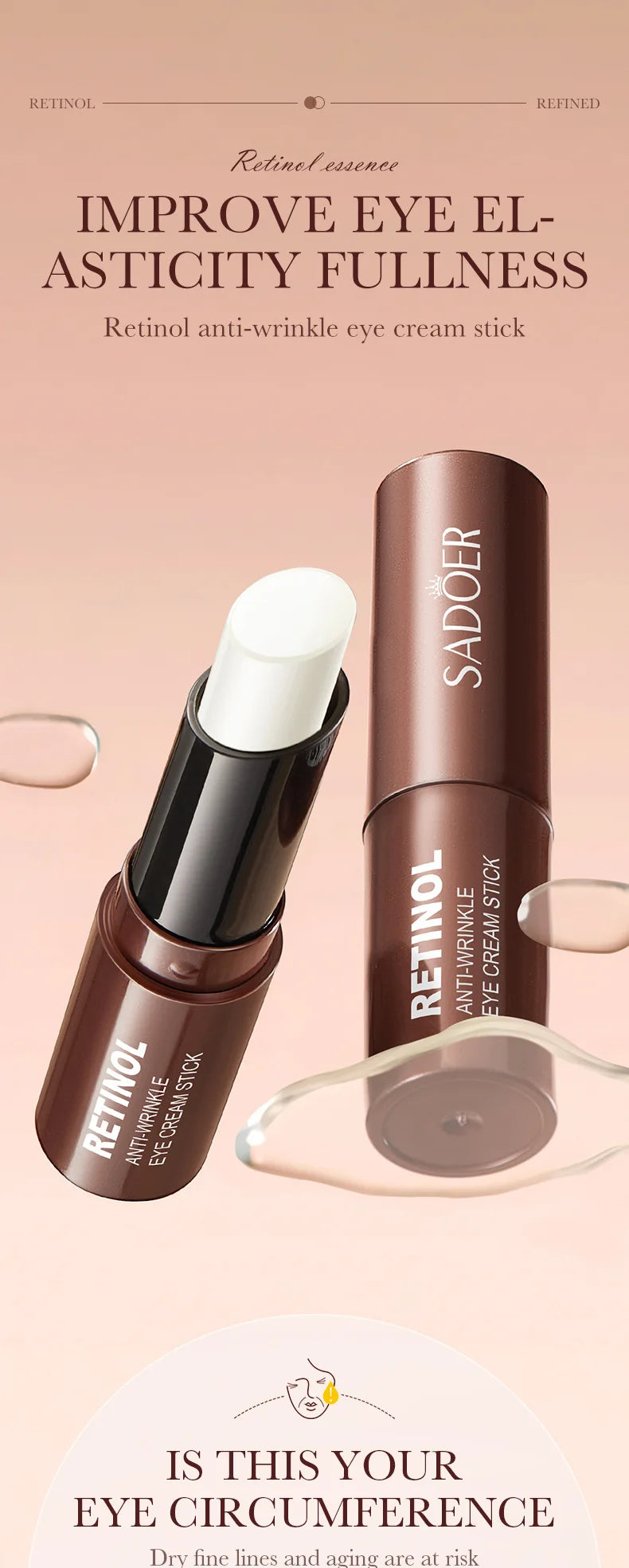 BeautyByOla – SADOER Retinol Eye Cream Stick, Anti-Dark Circles, Moisturizing & Firming Eye Care