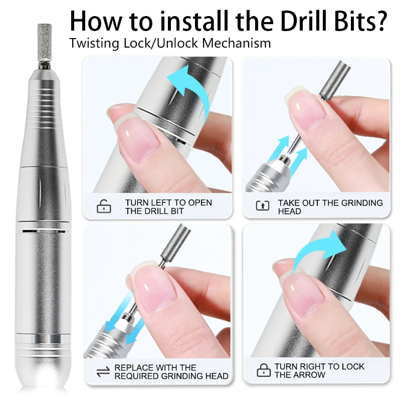BeautyByOla – 45000 RPM Rechargeable Electric Nail Drill Machine, Portable Nail File Kit with Drill Bits for Manicure & Pedicure