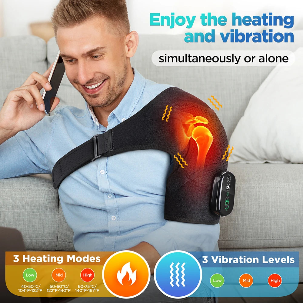 BeautyByOla – Electric Shoulder Support Brace with Heating & 3-Level Vibration, Shoulder Massager & Health Care Pad