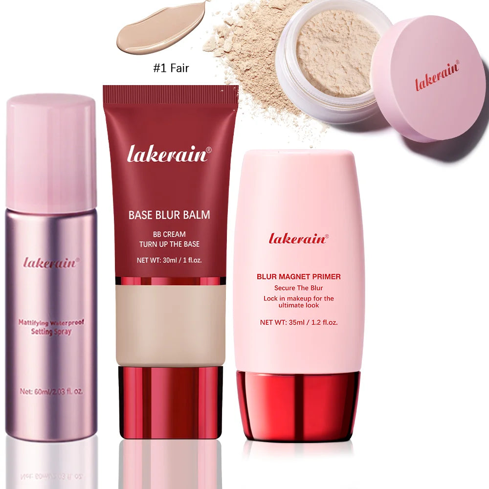 BeautyByOla – Ultimate Blurring Setting Powder Travel Kit, Waterproof Spray, Blur Primer & Oil Control Balm