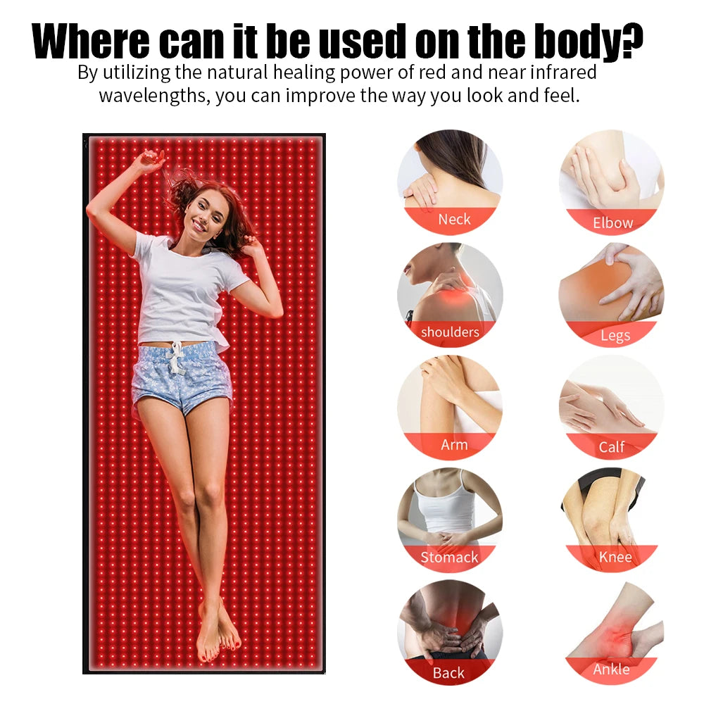 BeautyByOla – Full Body Red Light Mat 71"x31", 1280 LEDs Near-Infrared 660nm & 850nm Pad for Pain Relief