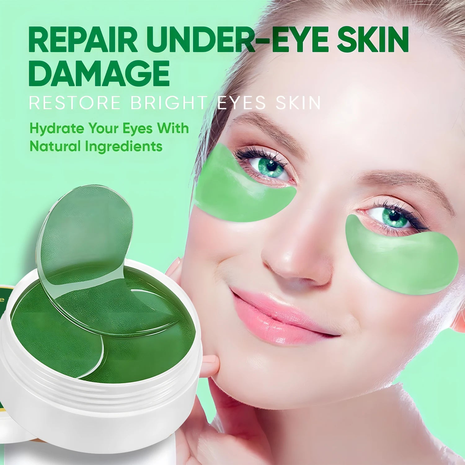 BeautyByOla – 60pcs Seaweed Hyaluronic Acid Eye Mask, Collagen Eye Patches for Dark Circles & Facial Care