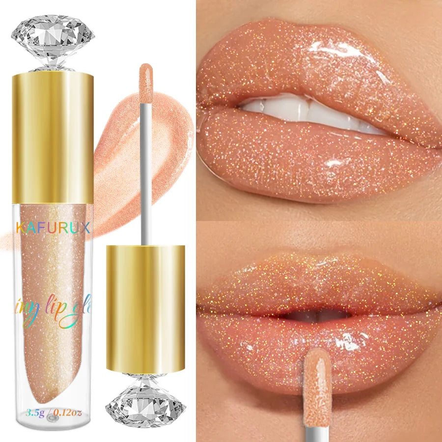 BeautyByOla – 9-Color Moisturizing Diamond Shimmer Lip Gloss, Sparkling Glitter Liquid Lipstick & Pearl Lip Shine