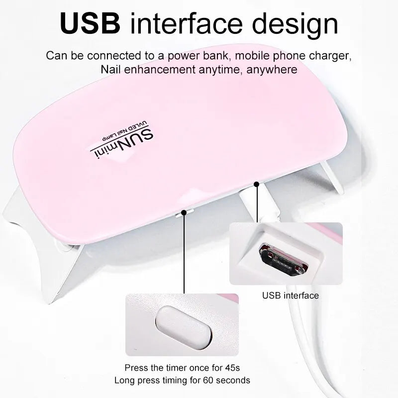 BeautyByOla – 6W Mini Nail Dryer Machine, Portable UV LED Nail Lamp for Gel Polish Drying with USB Cable