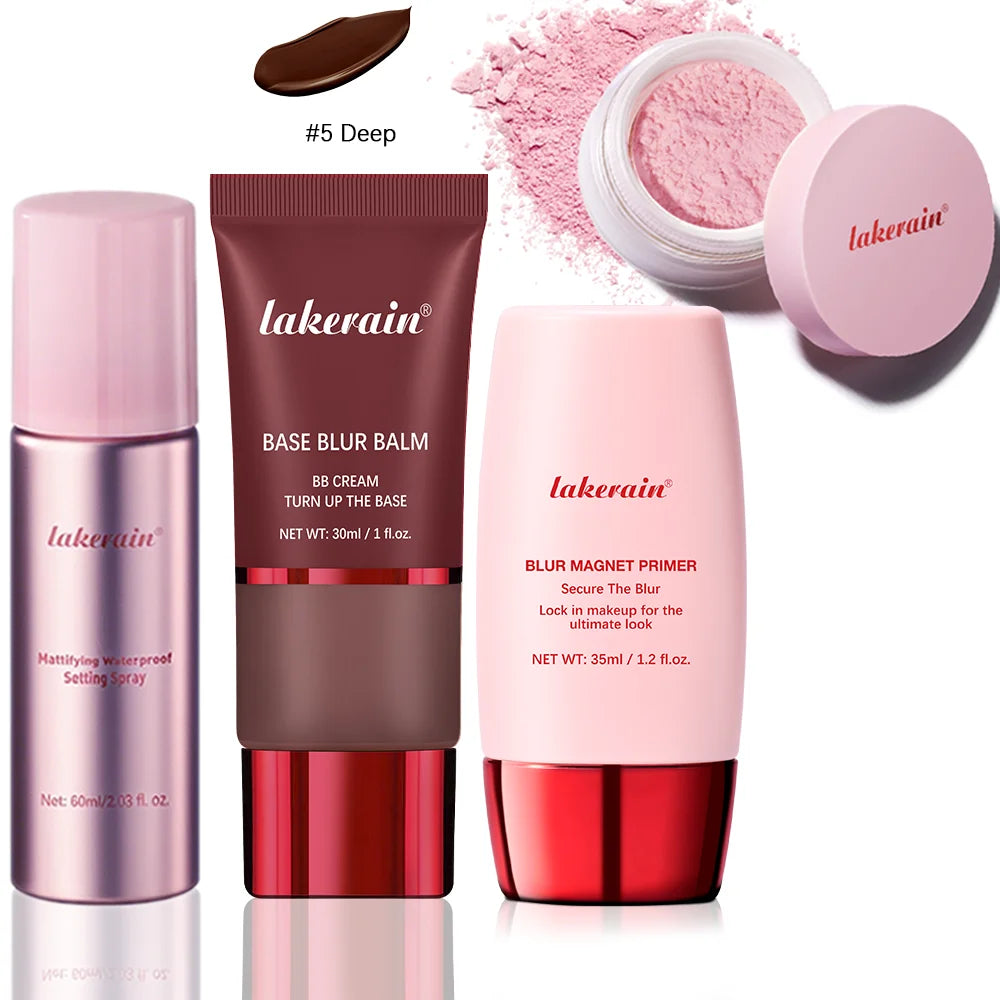 BeautyByOla – Ultimate Blurring Setting Powder Travel Kit, Waterproof Spray, Blur Primer & Oil Control Balm