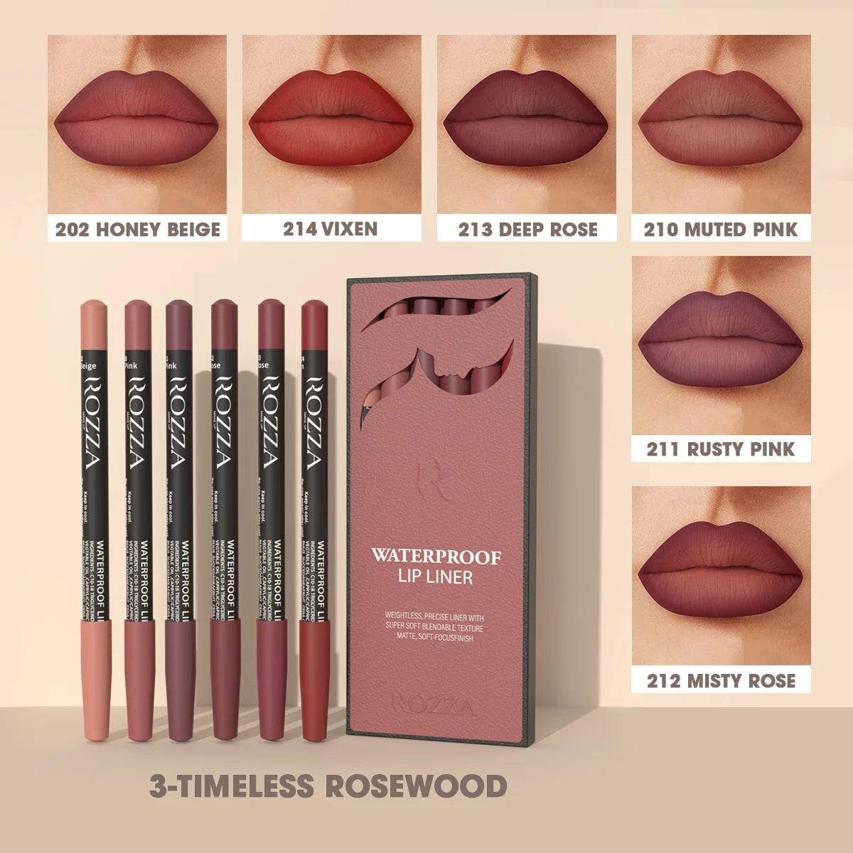 Rozza Waterproof Lip Liner Pencil Set Matte Soft Blendable – BeautyByOla