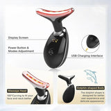 7-LED Neck & Face Massager with display screen and USB charging interface for effective face massage.