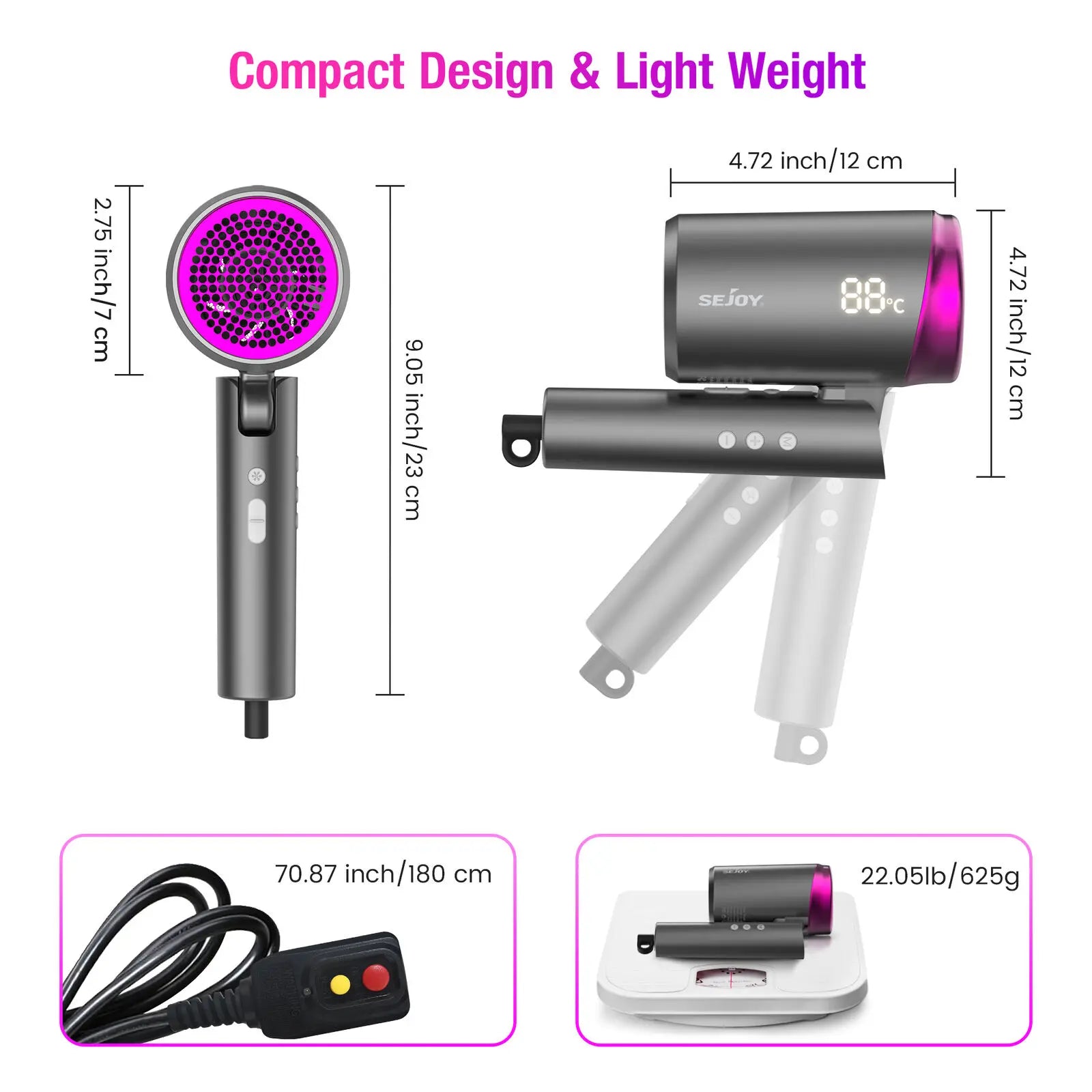 BeautyByOla – Sejoy Professional Ionic Hair Dryer, Negative Ion Technology with Adjustable Temperature & Wind Speed