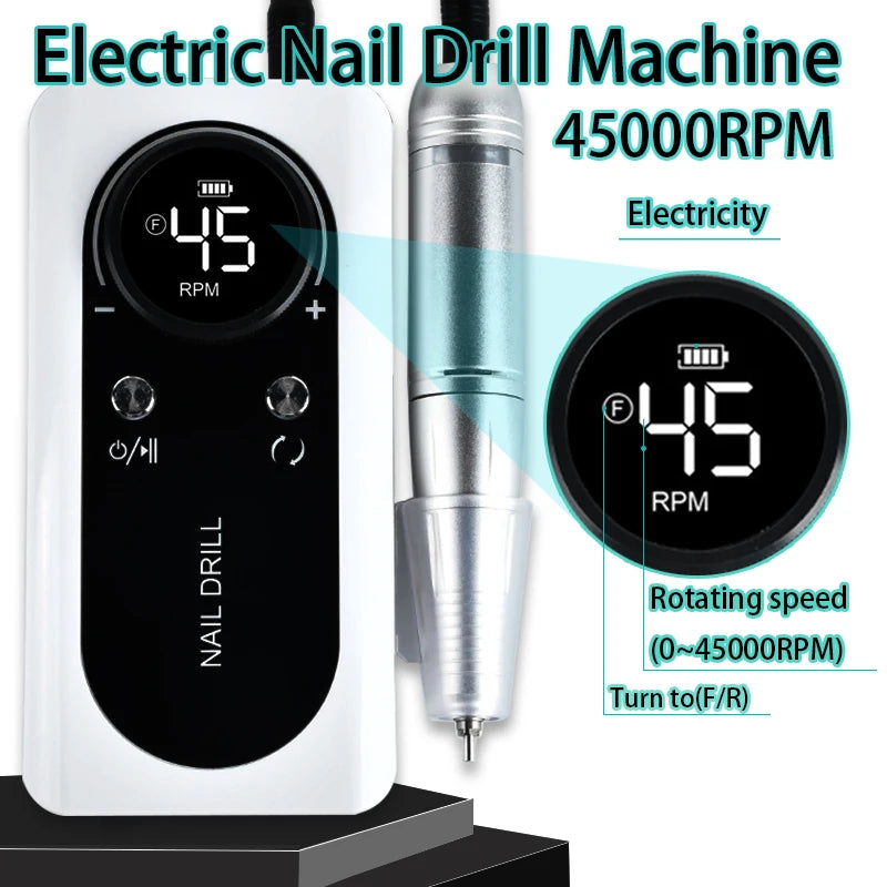 BeautyByOla – 45000 RPM Rechargeable Electric Nail Drill Machine, Portable Nail File Kit with Drill Bits for Manicure & Pedicure