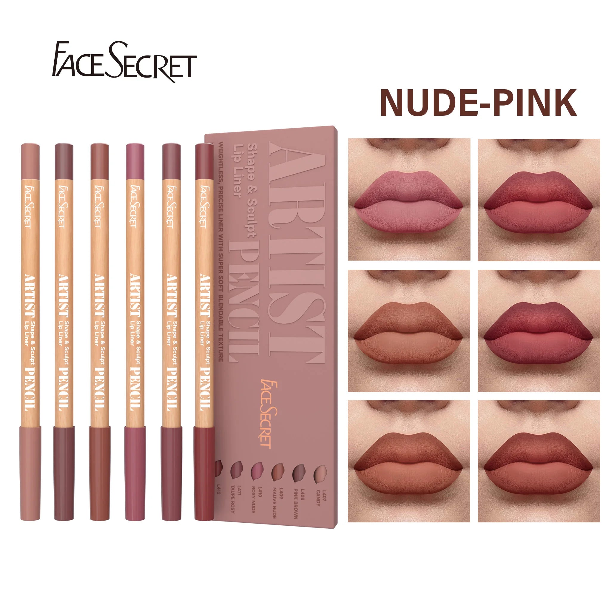 BeautyByOla – 6pcs Velvet Matte Lip Liner Set, Long-Lasting Lip Makeup in Berry, Brown & Pink Shades