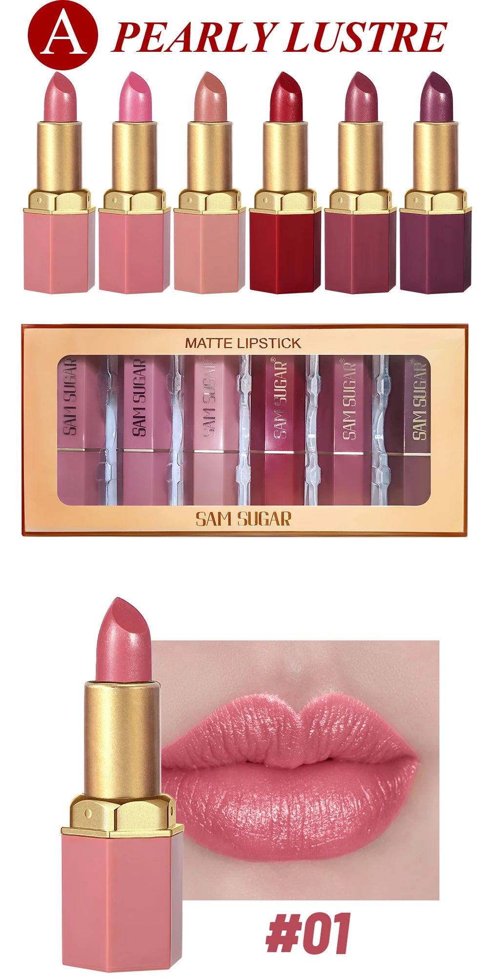6-Color Gold Tube Matte & Glitter Lipstick Set – BeautyByOla
