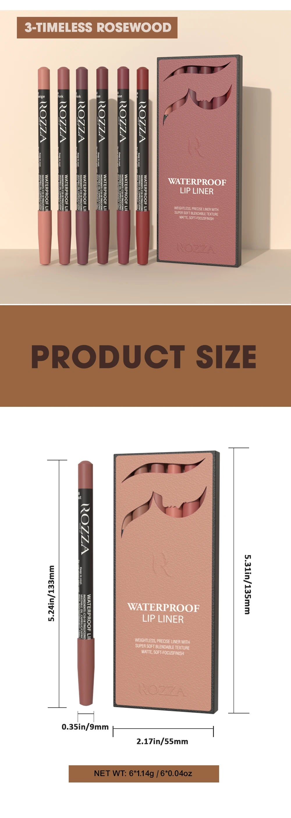 Rozza Waterproof Lip Liner Pencil Set Matte Soft Blendable – BeautyByOla
