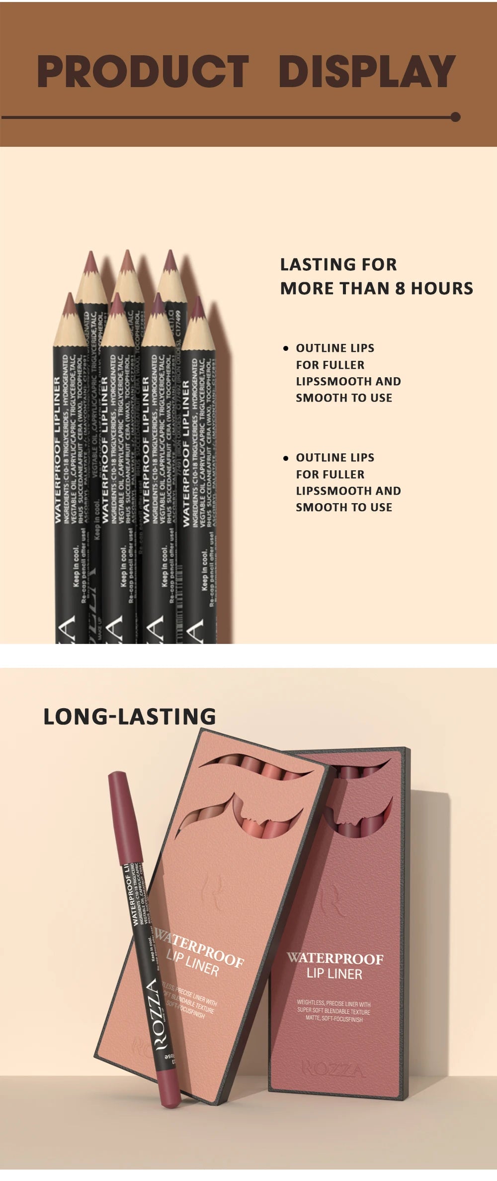 Rozza Waterproof Lip Liner Pencil Set Matte Soft Blendable – BeautyByOla
