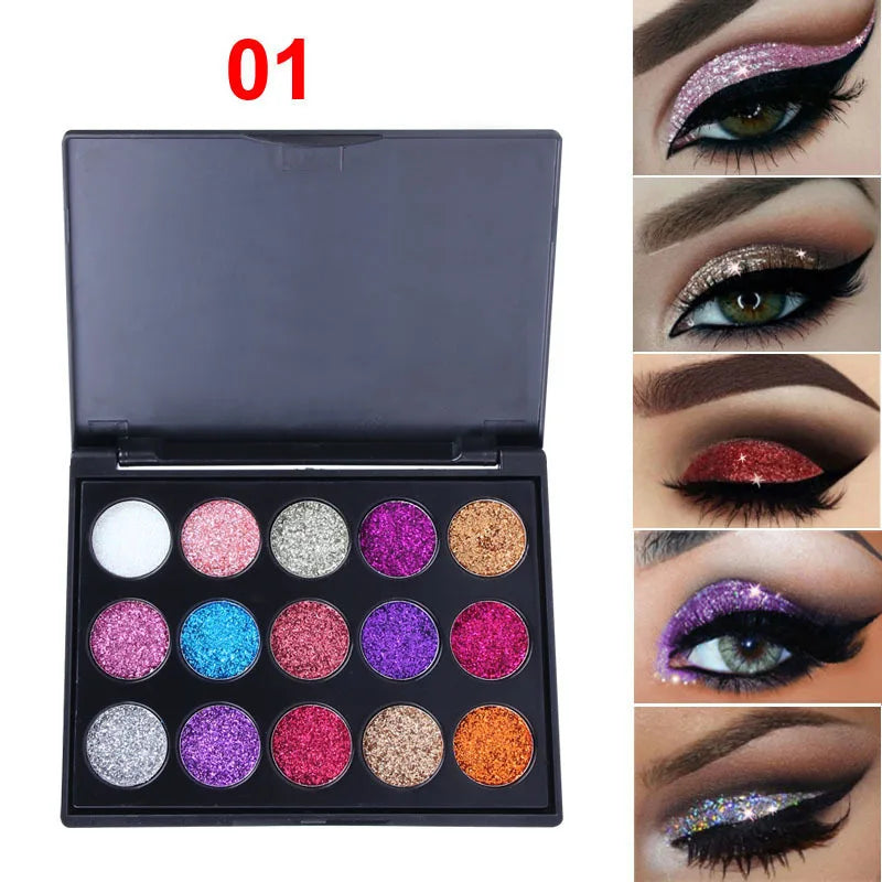 CmaaDu 15-Color Diamond Glitter Eyeshadow Palette Waterproof – BeautyByOla
