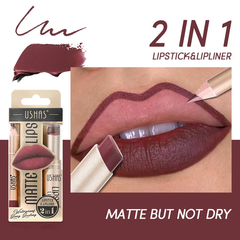BeautyByOla – USHAS 12-Color Lip Liner & Lipstick Set, Matte, Long-Lasting Nude & Red Shades