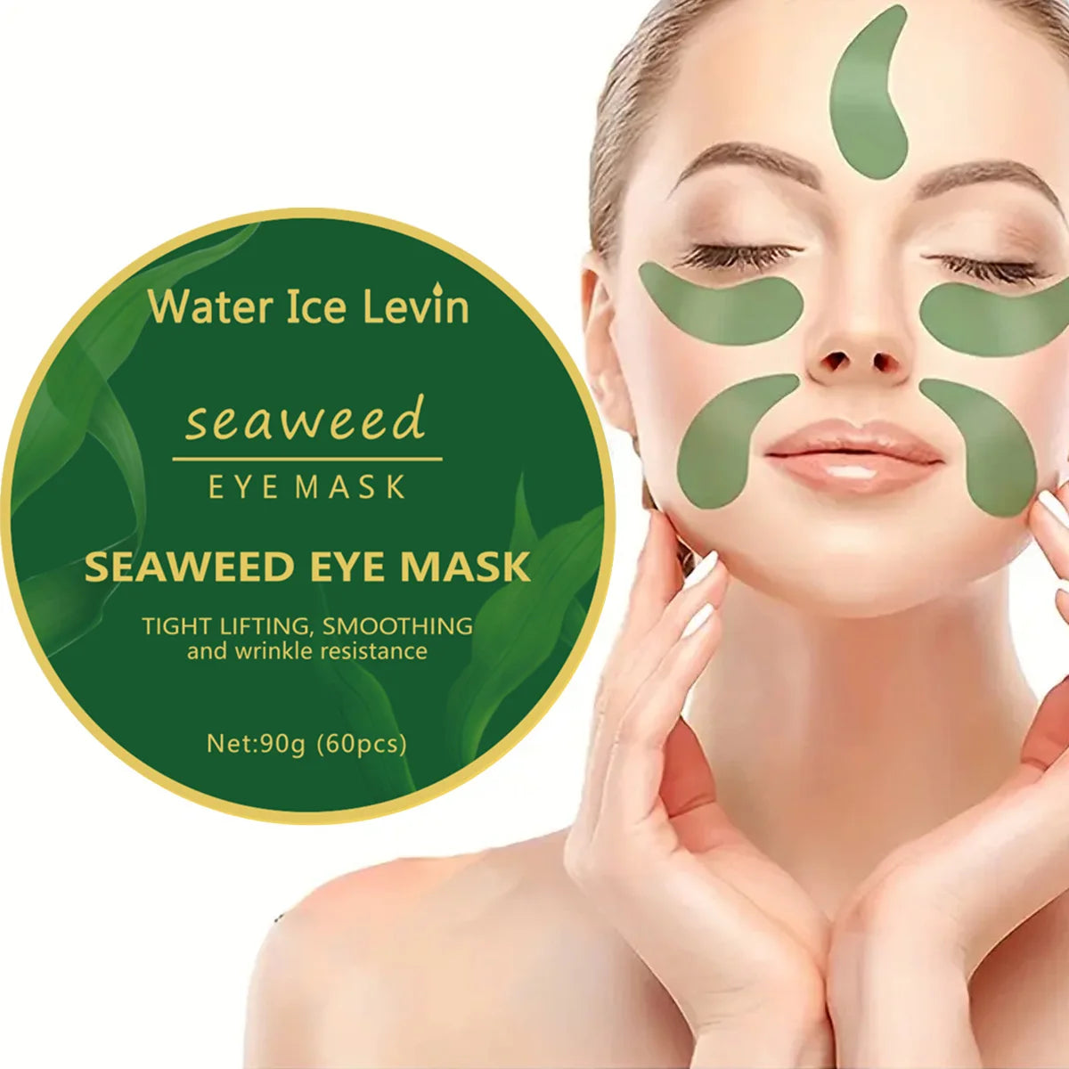 BeautyByOla – 60pcs Seaweed Hyaluronic Acid Eye Mask, Collagen Eye Patches for Dark Circles & Facial Care