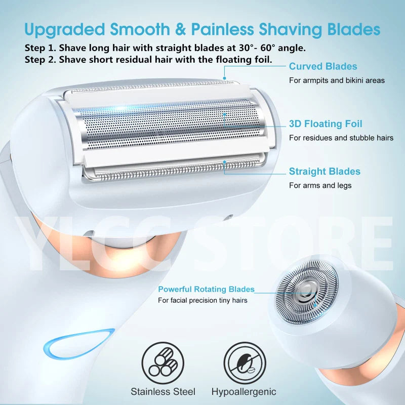 BeautyByOla – Electric Razor 2-in-1 for Women, Bikini & Face Trimmer, Hair Removal for Legs, Underarms & Body, IPX7 Waterproof