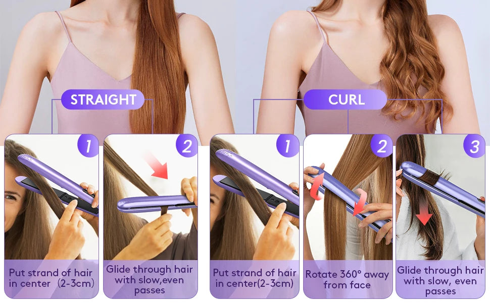 BeautyByOla – Sejoy Professional Electric Hair Curling Iron & Straightener, Multi-Function PTC Heater Curler & Crimper