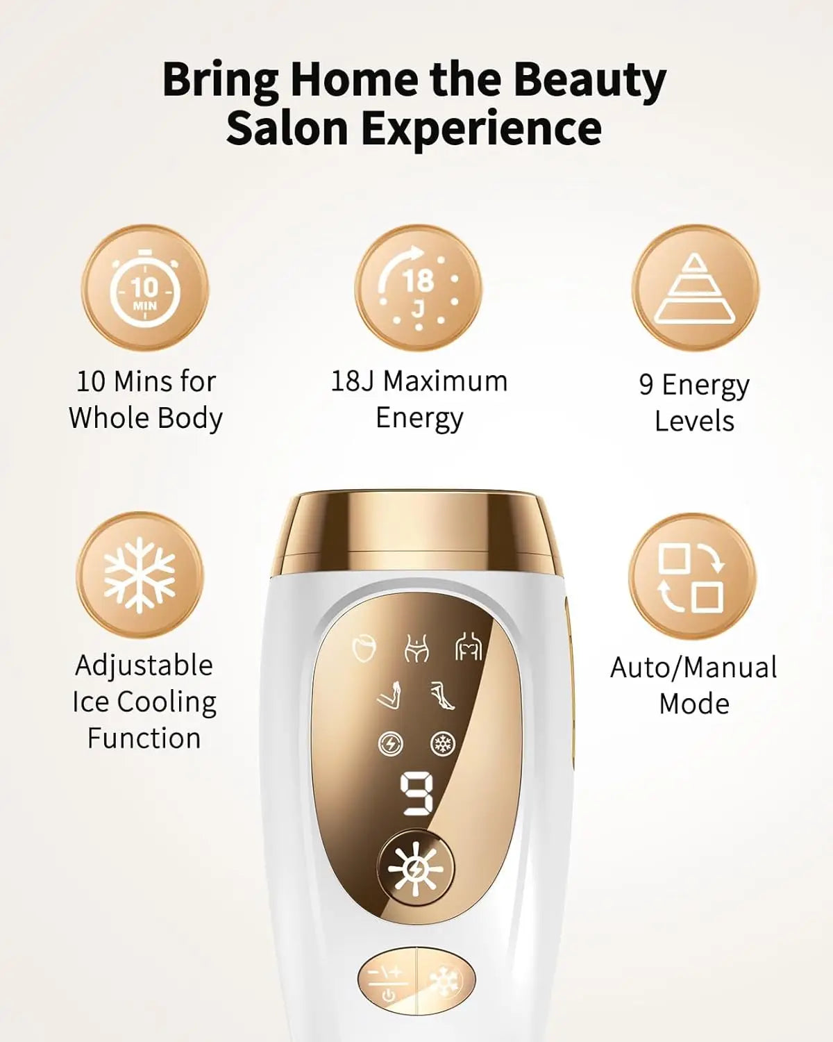 BeautyByOla – IPL Hair Removal Device, Unlimited Flash Ice-Cooling Laser, Painless Full Body Treatment for Women & Men