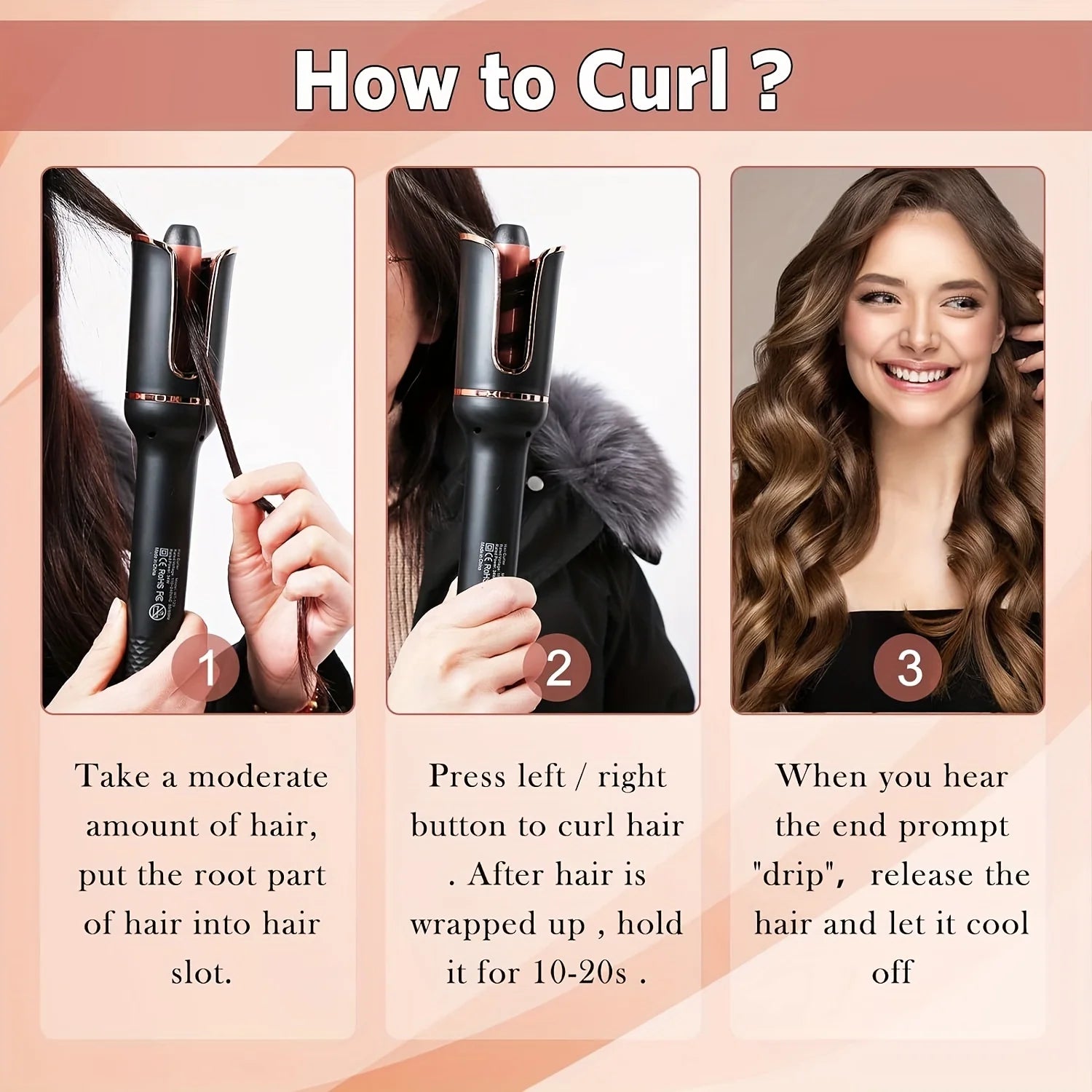 BeautyByOla – Automatic Hair Curler, Ceramic Rotating Air Spin Wand Styler for Effortless Curls