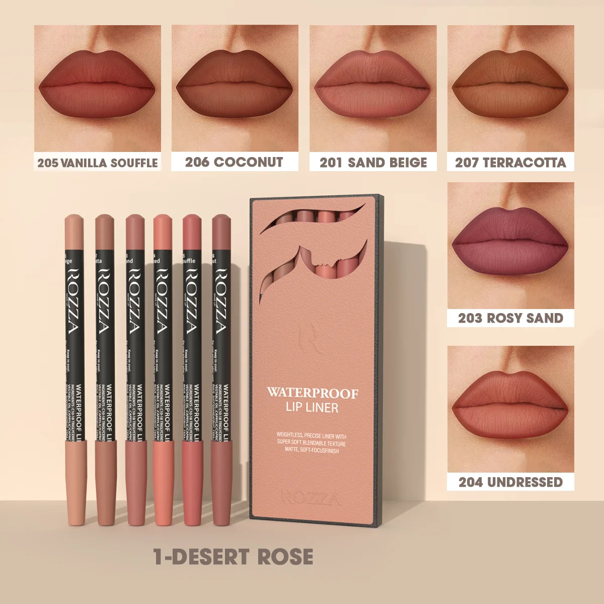 Rozza Waterproof Lip Liner Pencil Set Matte Soft Blendable – BeautyByOla
