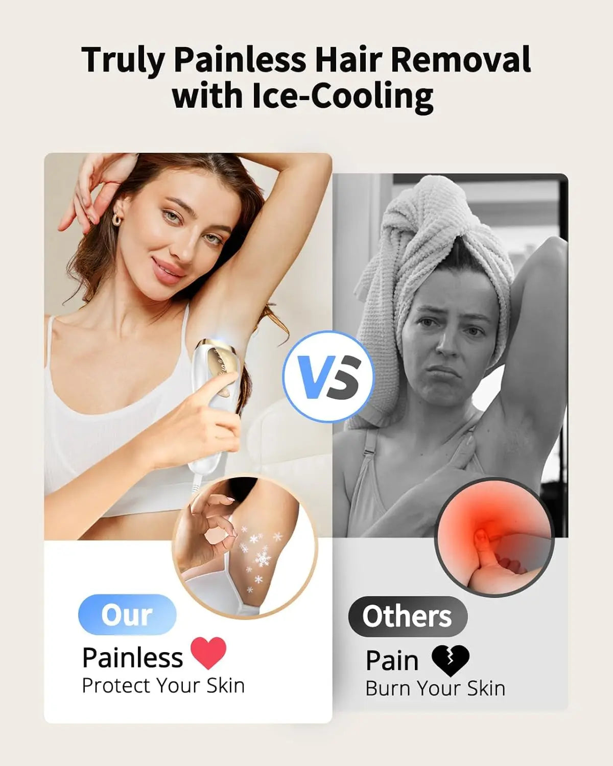 BeautyByOla – IPL Hair Removal Device, Unlimited Flash Ice-Cooling Laser, Painless Full Body Treatment for Women & Men