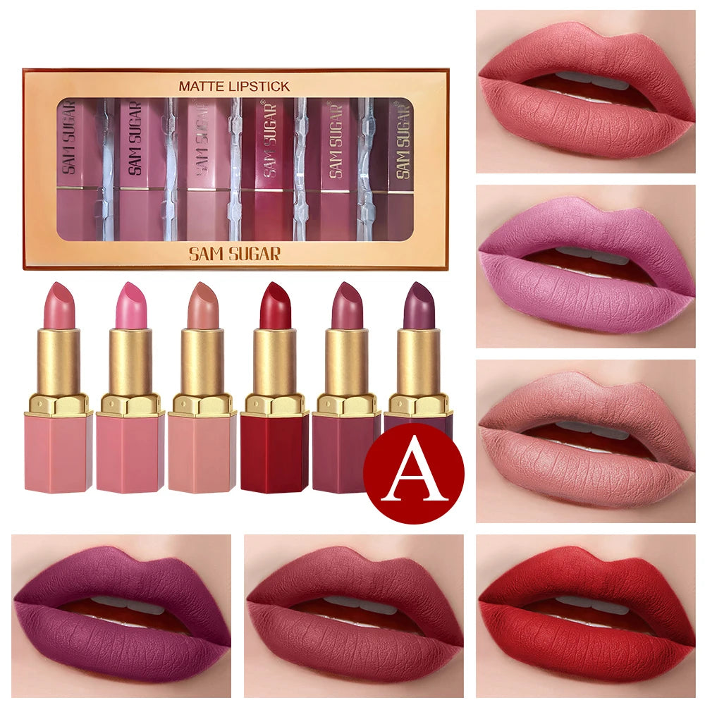 6-Color Gold Tube Matte & Glitter Lipstick Set – BeautyByOla