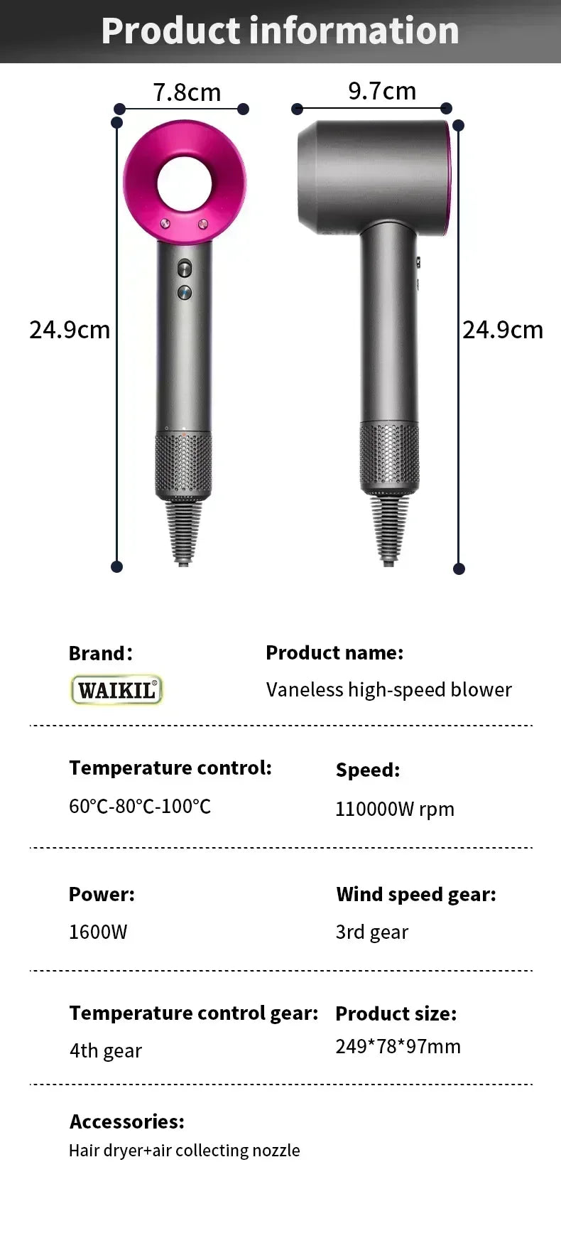 BeautyByOla – 5-in-1 Professional Hair Dryer, Hot & Cold Air, Lightweight Thermostatic Styling Tool for Smooth Hair