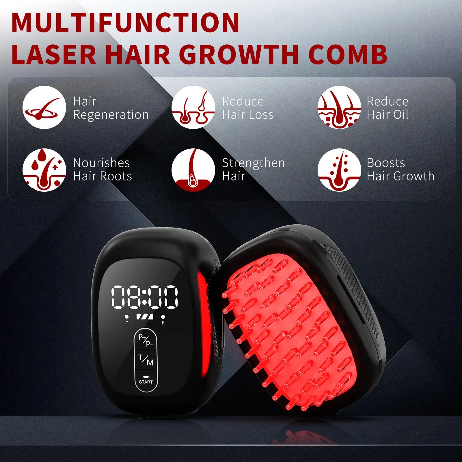 BeautyByOla – Wireless Hair Growth Device LLLT, 8PCS 660nm Diodes, Anti-Hair Loss Therapy Comb & Scalp Massager 1900mAh