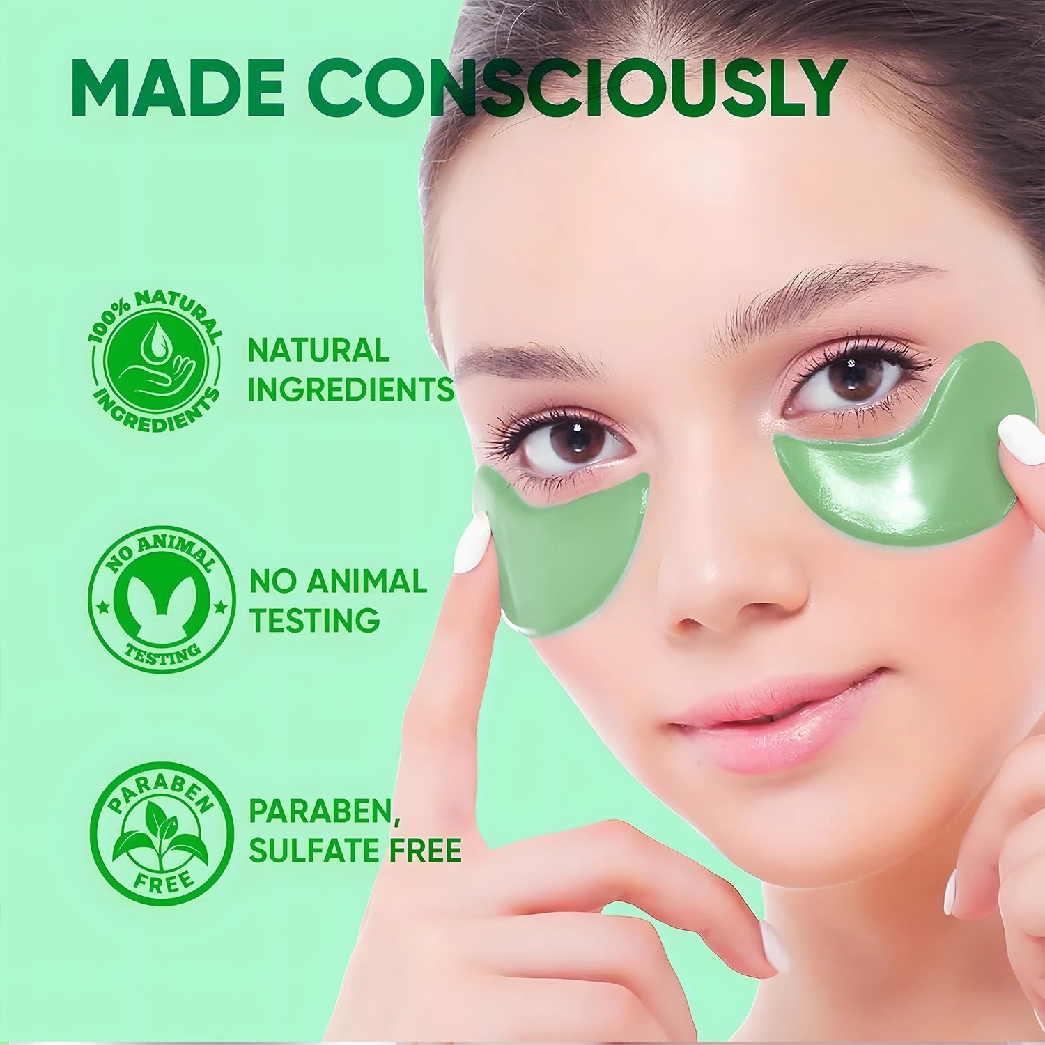 BeautyByOla – 60pcs Seaweed Hyaluronic Acid Eye Mask, Collagen Eye Patches for Dark Circles & Facial Care