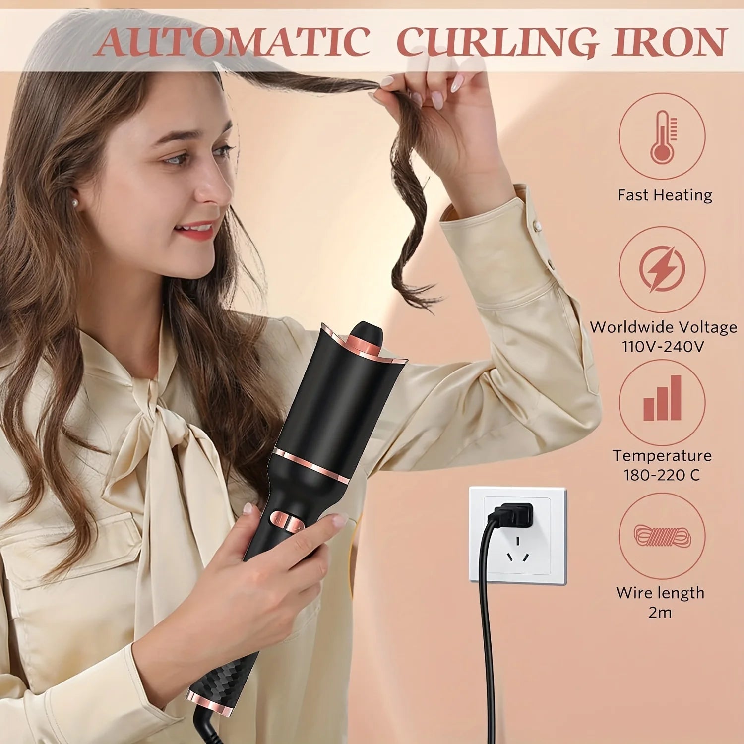 BeautyByOla – Automatic Hair Curler, Ceramic Rotating Air Spin Wand Styler for Effortless Curls