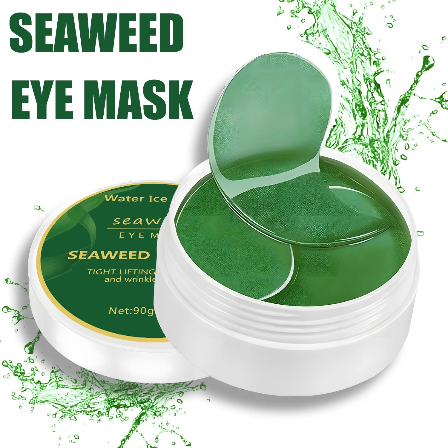 BeautyByOla – 60pcs Seaweed Hyaluronic Acid Eye Mask, Collagen Eye Patches for Dark Circles & Facial Care
