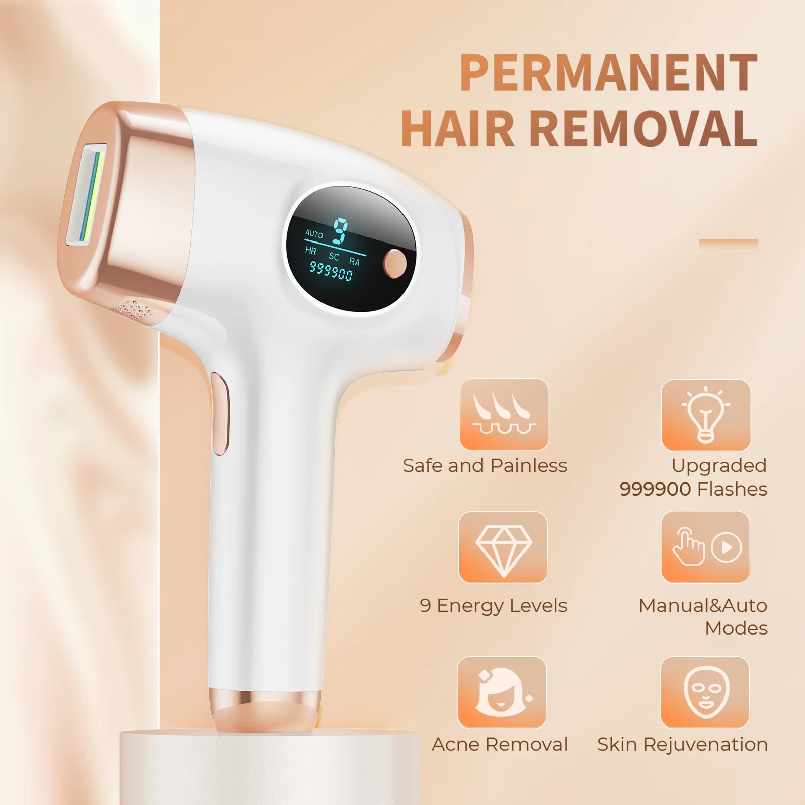 BeautyByOla – 3-in-1 IPL Hair Removal Device, Auto & Manual Modes, Full Body Painless Permanent Hair Removal