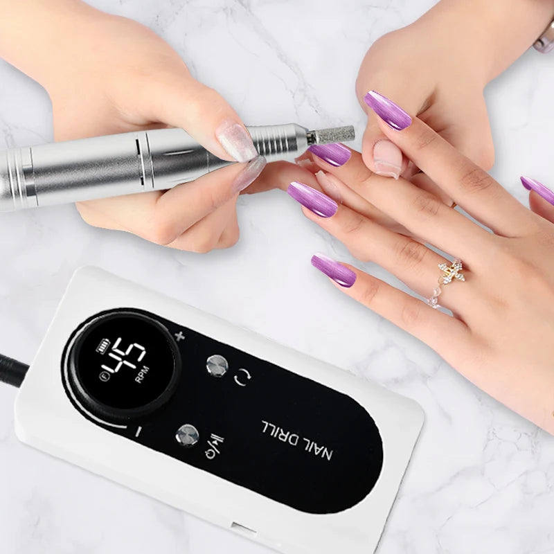 BeautyByOla – 45000 RPM Rechargeable Electric Nail Drill Machine, Portable Nail File Kit with Drill Bits for Manicure & Pedicure