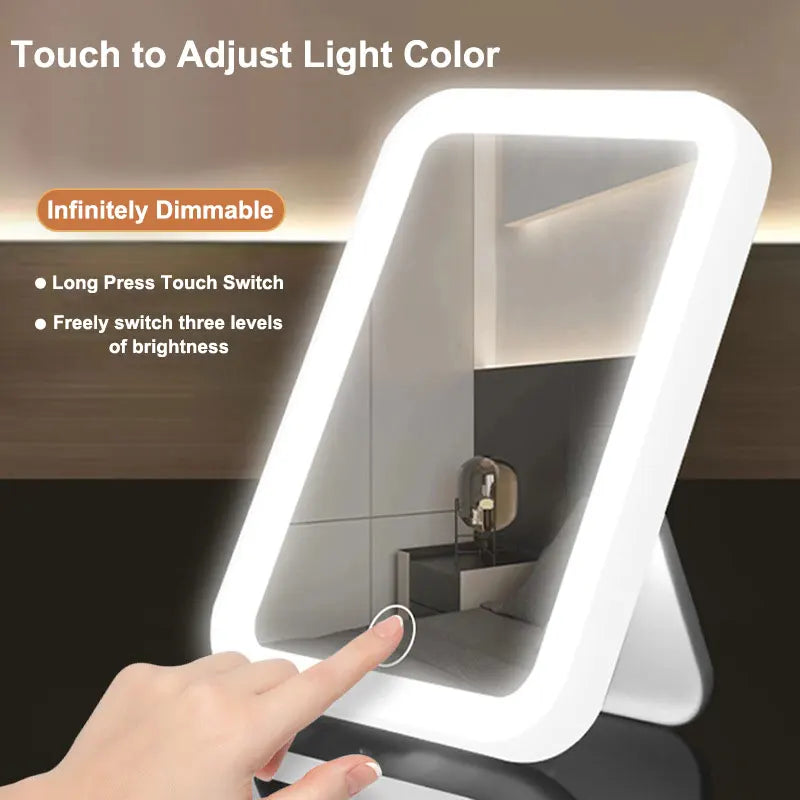 3-Color LED Vanity Mirror Touch Screen USB Rechargeable – BeautyByOla