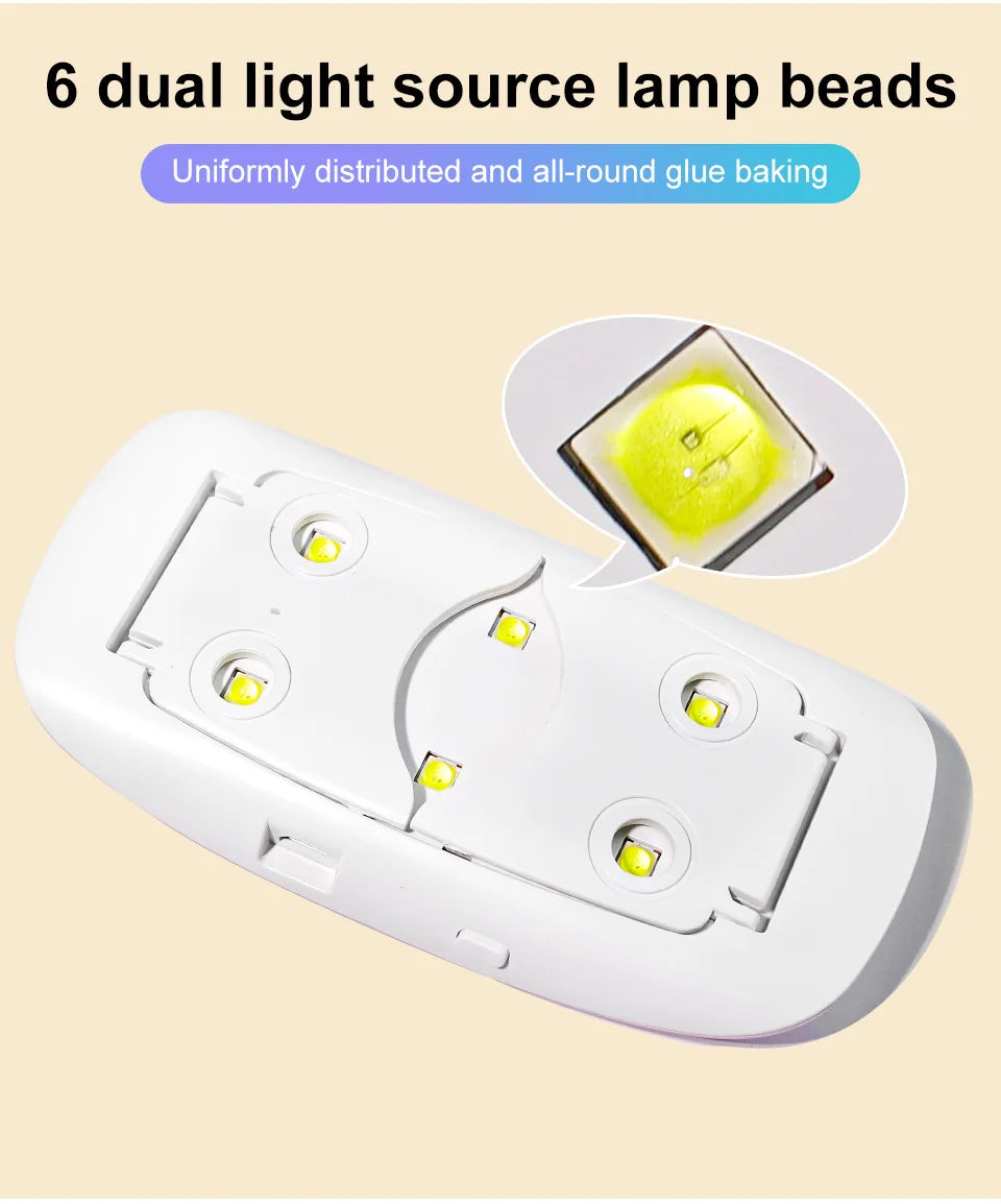 BeautyByOla – 6W Mini Nail Dryer Machine, Portable UV LED Nail Lamp for Gel Polish Drying with USB Cable