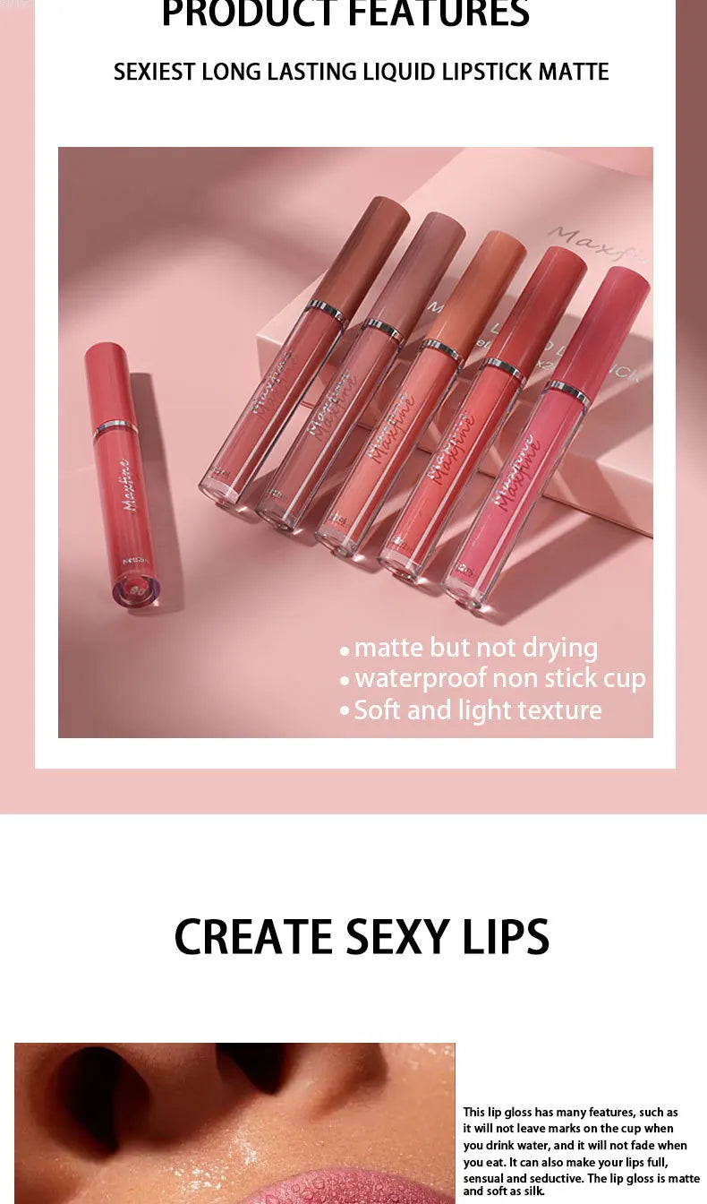 6-Color Matte Lip Gloss Set Long-Lasting Waterproof – BeautyByOla