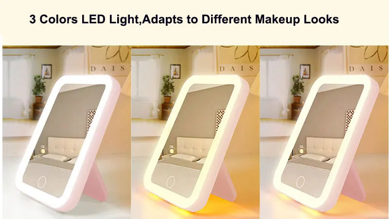 3-Color LED Vanity Mirror Touch Screen USB Rechargeable – BeautyByOla